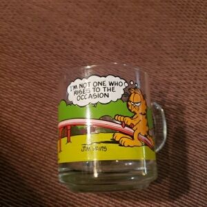 1970s Mcdonalds Garfield Glass Mug with Green and Yellow Accents